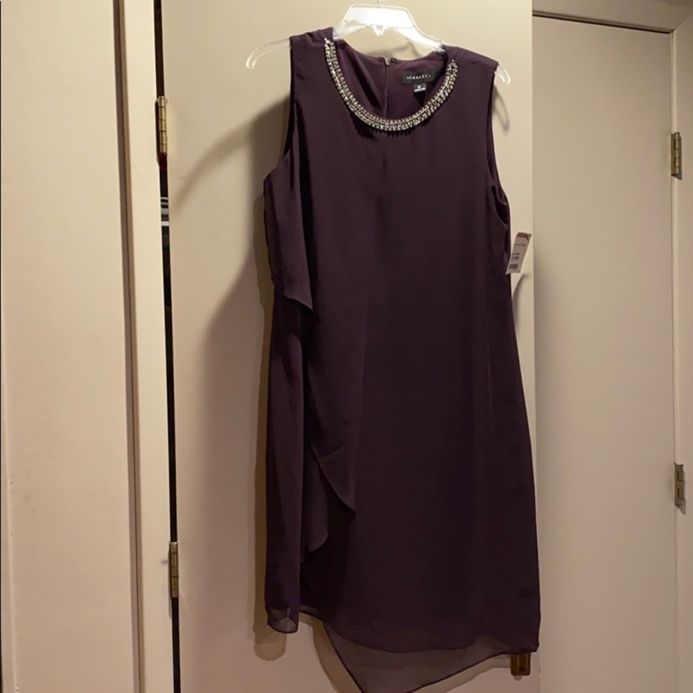 NWT! Purple Cocktail Dress with Crystal Neckline